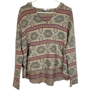 NSF Hoodie Women Size Small Aztec Baja Southwestern Mayan Oversized Poncho Tunic